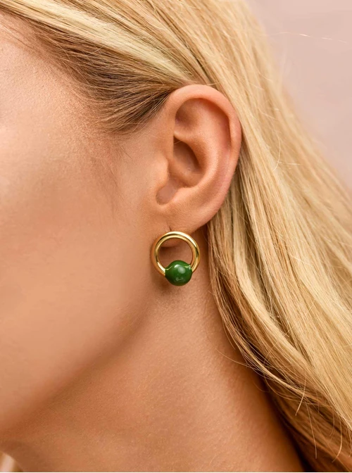 Kolczyki zielone kuleczki, stal pozłacana S209449Z12