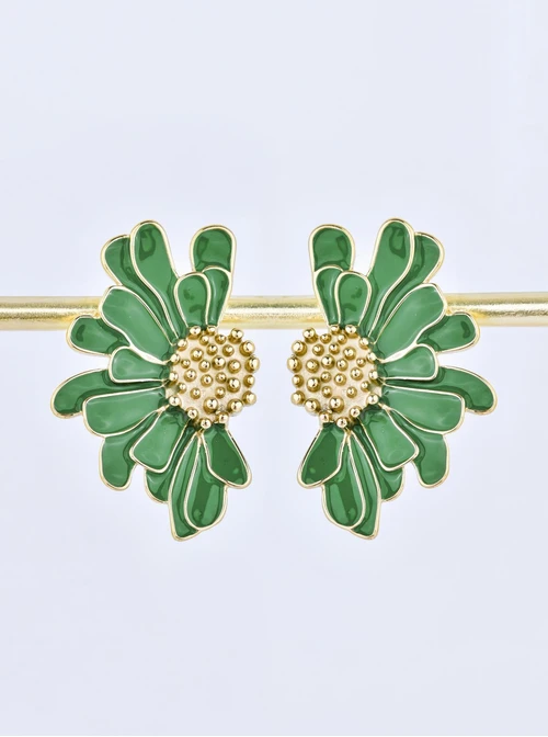 Kolczyki zielone kwiaty, stal pozłacana S209670Z05