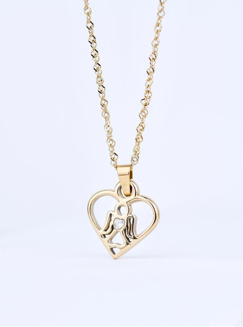 Naszyjnik Aniołek, serce, stal pozłacana S309552Z00