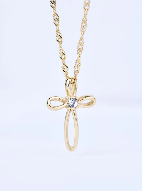 Naszyjnik Krzyżyk z kryształkiem, stal pozłacana S309568Z00
