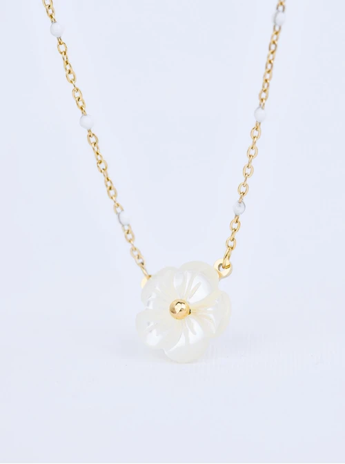Naszyjnik biały kwiatuszek, stal pozłacana  S309679Z00