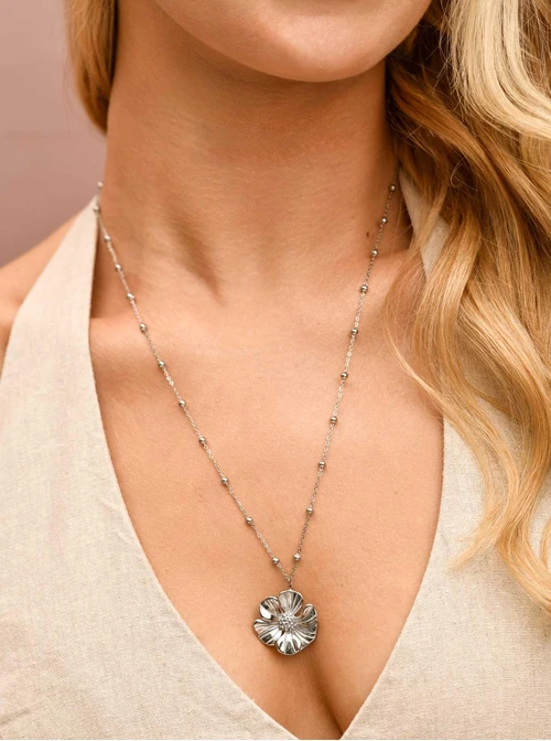 Naszyjnik długi, kwiat, stal S309648S00