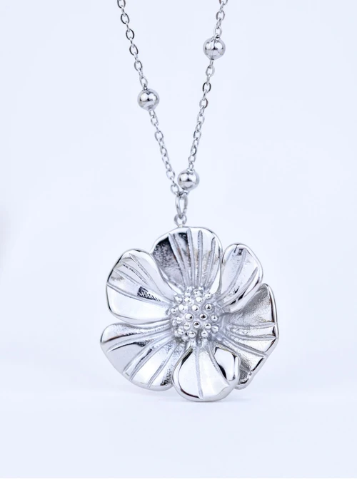 Naszyjnik długi, kwiat, stal S309648S00