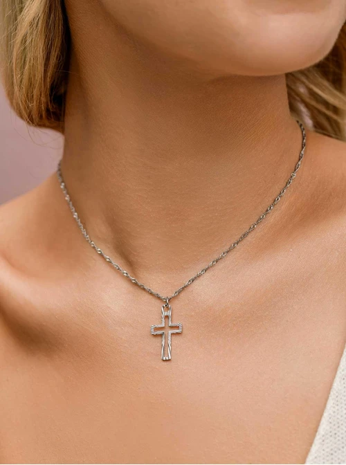 Naszyjnik frezowany krzyżyk, stal  S309611S00