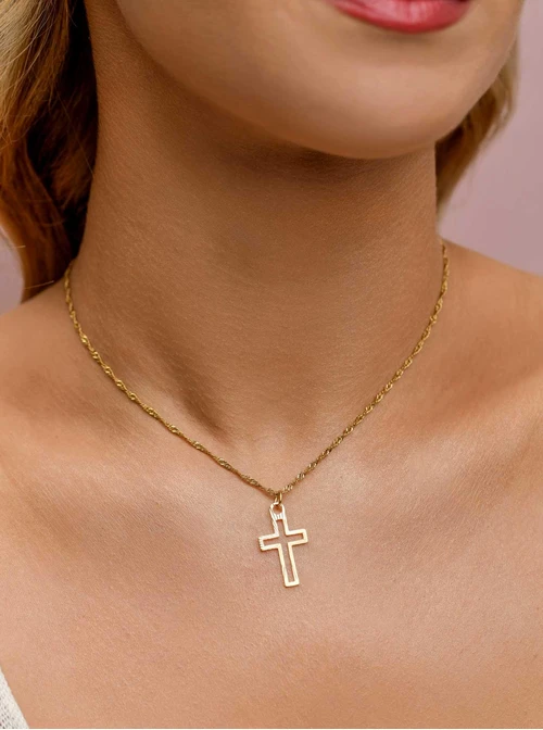 Naszyjnik frezowany krzyżyk, stal pozłacana S309611Z00