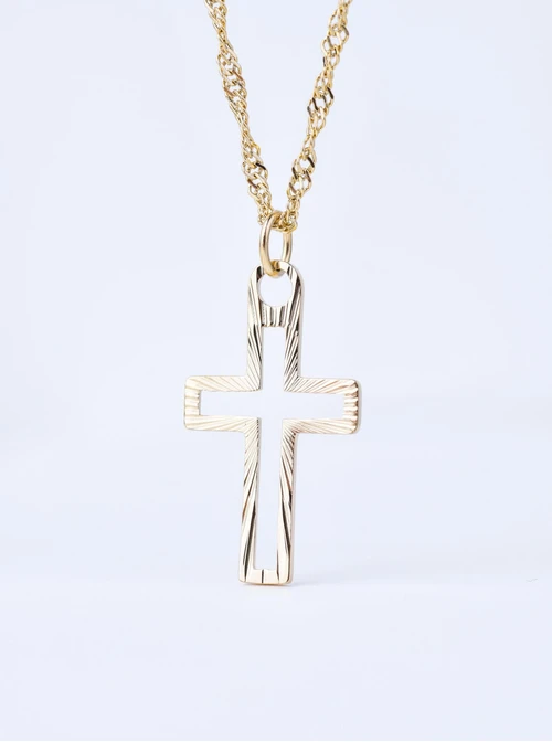 Naszyjnik frezowany krzyżyk, stal pozłacana S309611Z00