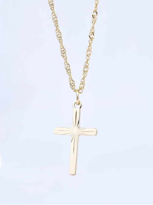 Naszyjnik frezowany krzyżyk, stal pozłacana  S309612Z00