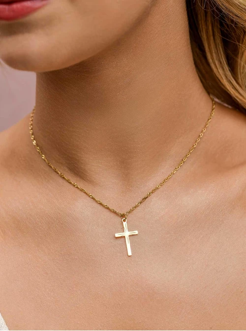 Naszyjnik frezowany krzyżyk, stal pozłacana  S309612Z00