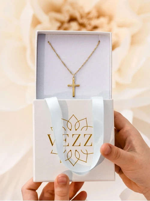 Naszyjnik frezowany krzyżyk, stal pozłacana  S309612Z00