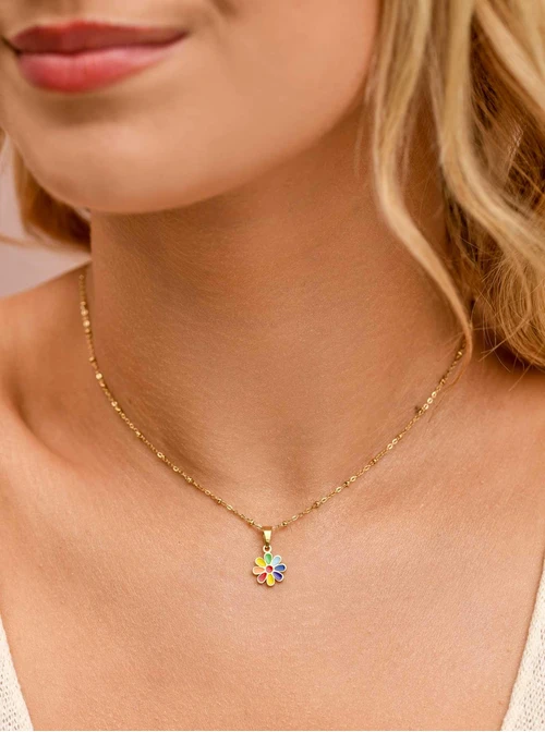 Naszyjnik kolorowy kwiatuszek, stal pozłacana  S309674Z07