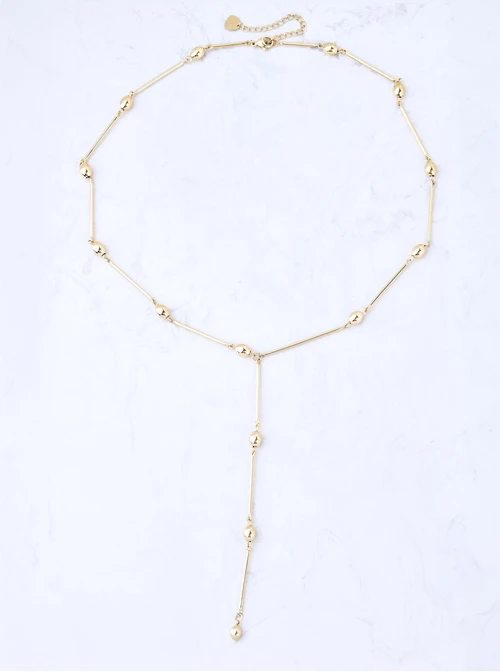 Naszyjnik krawatka, kuleczki, stal pozłacana  S309853Z00