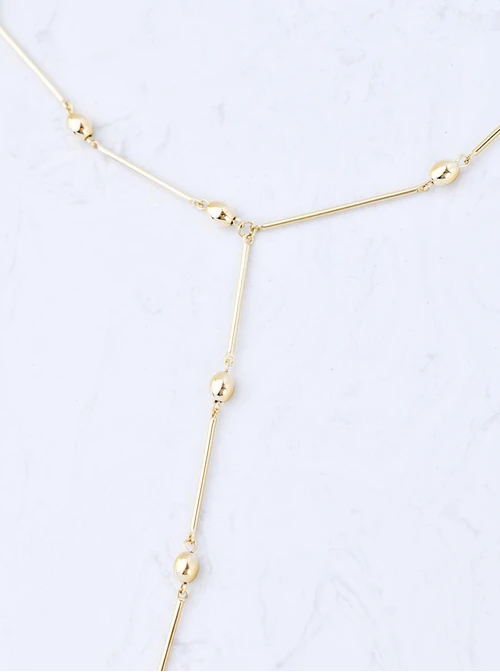 Naszyjnik krawatka, kuleczki, stal pozłacana  S309853Z00