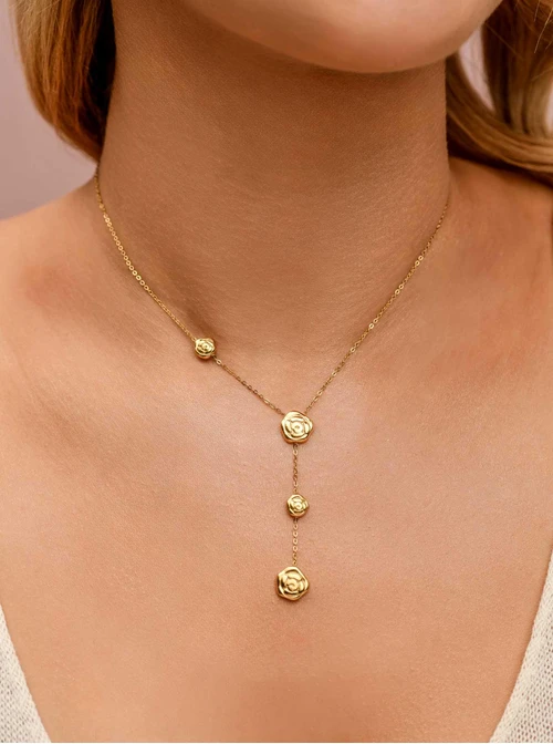 Naszyjnik krawatka, różyczki, stal pozłacana S309677Z00