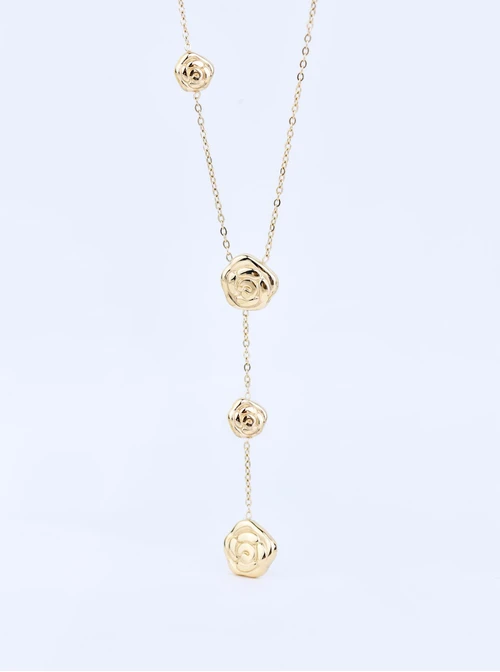 Naszyjnik krawatka, różyczki, stal pozłacana S309677Z00