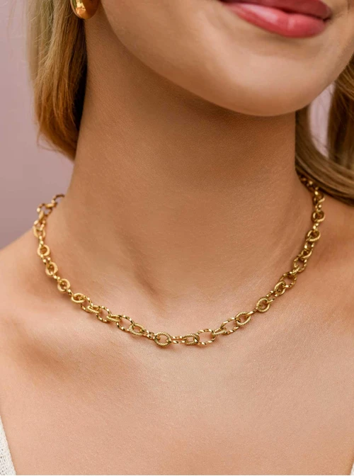 Naszyjnik łańcuch, baza Charms, stal pozłacana S309744Z00