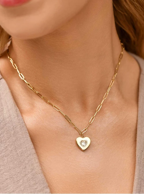 Naszyjnik łańcuch, serce, stal pozłacana  S309518Z00