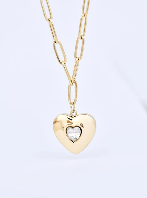 Naszyjnik łańcuch, serce, stal pozłacana  S309518Z00