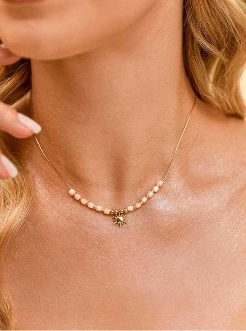 Naszyjnik słoneczko, kremowe koraliki miyuki, stal pozłacana S309944Z00