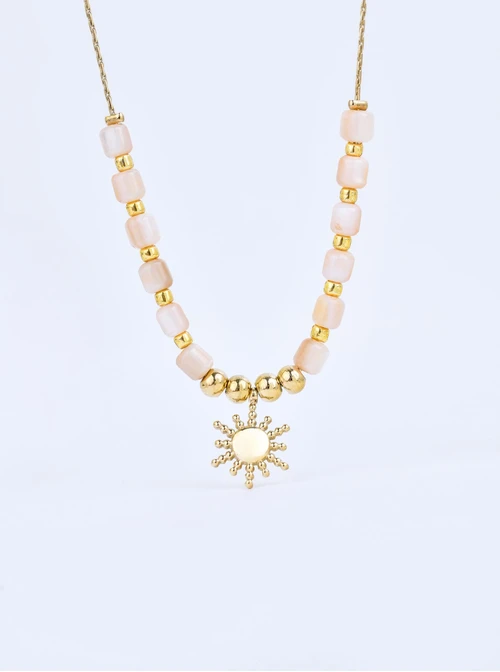 Naszyjnik słoneczko, kremowe koraliki miyuki, stal pozłacana S309944Z00
