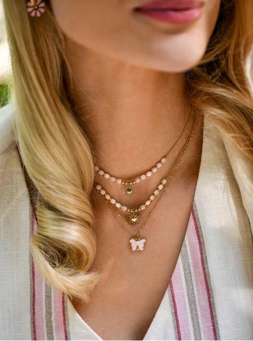 Naszyjnik słoneczko, kremowe koraliki miyuki, stal pozłacana S309944Z00