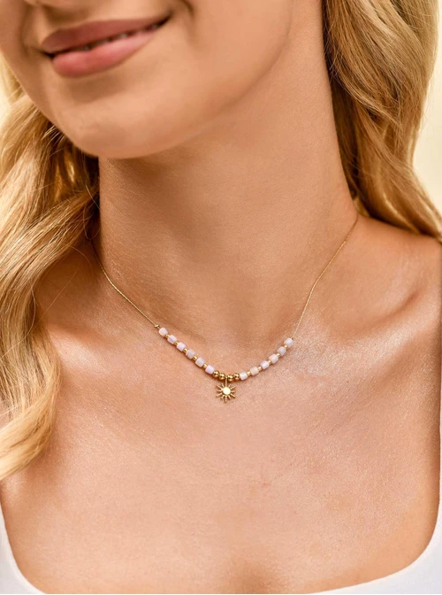 Naszyjnik słoneczko, liliowe koraliki miyuki, stal pozłacana S309948Z00