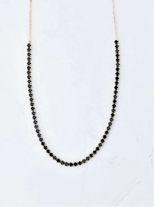 Naszyjnik tenisowy, czarne kryształki, stal pozłacana S309908Z01