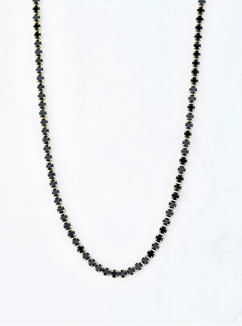 Naszyjnik tenisowy, czarne kryształki, stal pozłacana S309911Z01