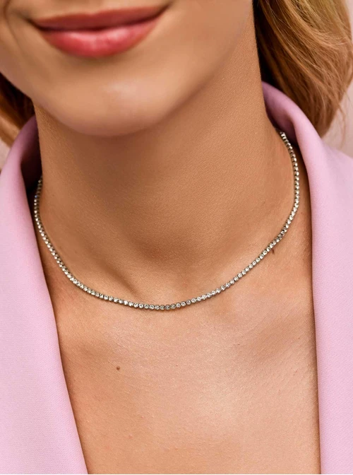 Naszyjnik tenisowy, kryształki, stal S309911S00