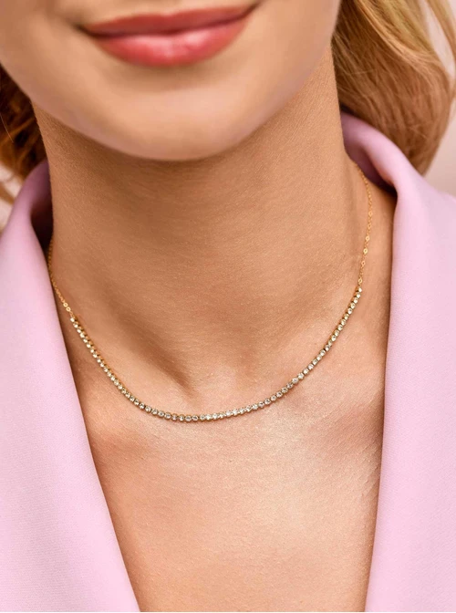 Naszyjnik tenisowy, kryształki, stal pozłacana S309908Z00