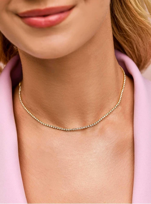 Naszyjnik tenisowy, kryształki, stal pozłacana S309911Z00