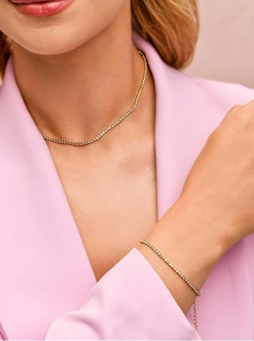 Naszyjnik tenisowy, kryształki, stal pozłacana S309911Z00