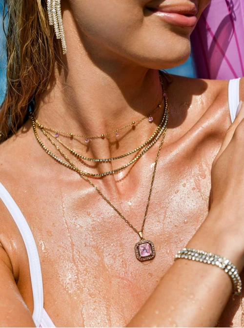 Naszyjnik tenisowy, kryształki, stal pozłacana S309911Z00