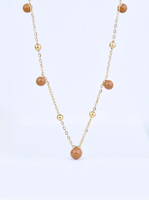 [Zestaw] Naszyjnik beżowe kuleczki, stal pozłacana S309451Z13