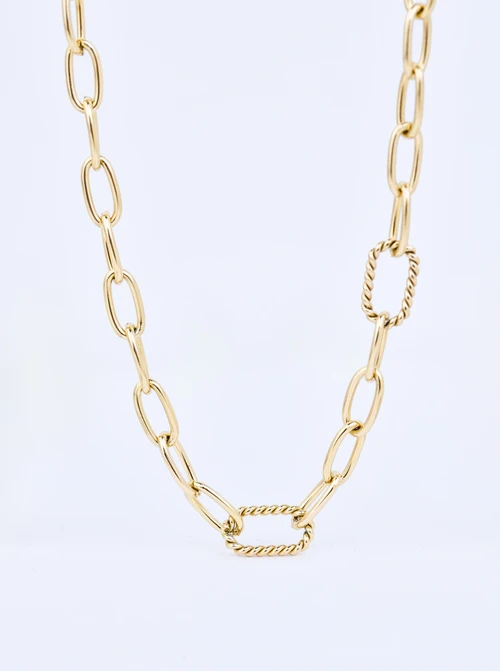 [Zestaw] Naszyjnik łańcuch, baza Charms, stal pozłacana S309856Z00