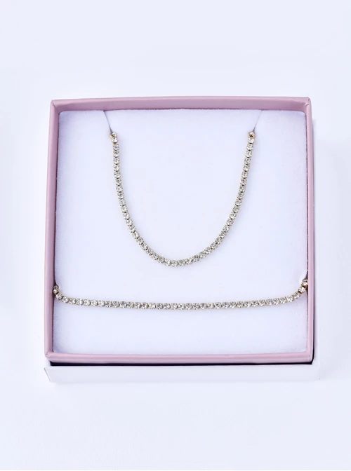 [Zestaw] Naszyjnik tenisowy, kryształki, stal pozłacana S309911Z00