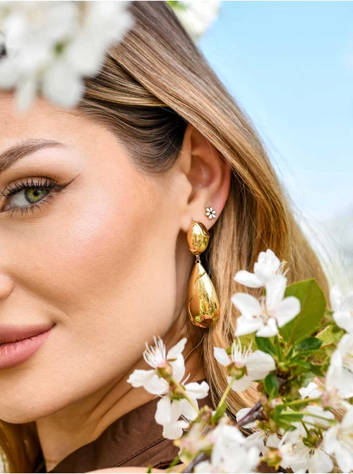 [Zestaw] Kolczyki kwiatuszki, biały, złoty S200106Z02