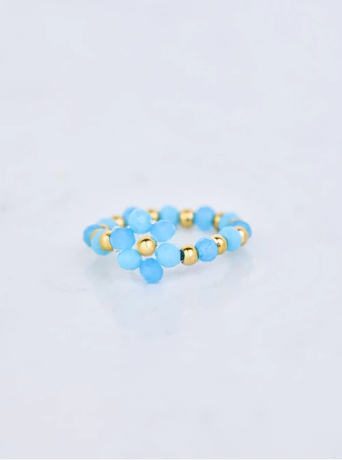 Pierścionek niebieski kwiatuszek, stal pozłacana S409707Z04-0