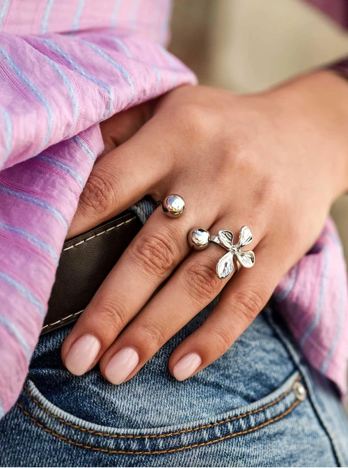 Pierścionek regulowany, kwiatek, stal S409356S00-0