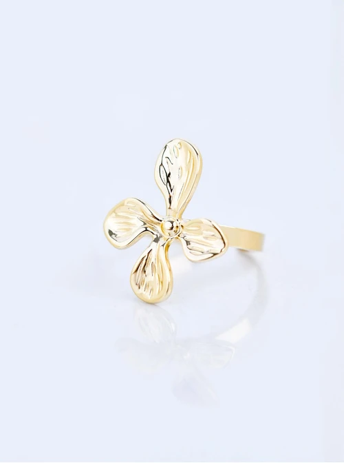 Pierścionek regulowany, kwiatek, stal pozłacana S409356Z00-0