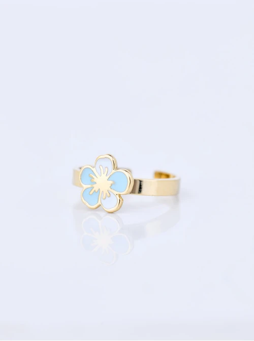 Pierścionek regulowany, niebieski kwiatuszek, stal pozłacana S409666Z04-0