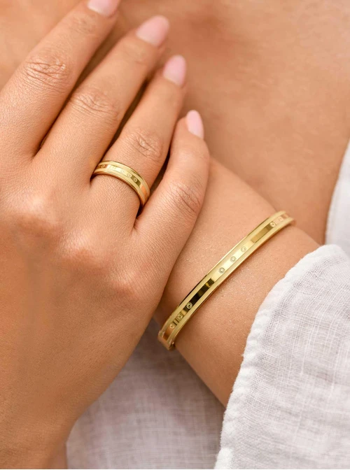 Pierścionek z Rozetą Vezzi, stal pozłacana S409934Z15