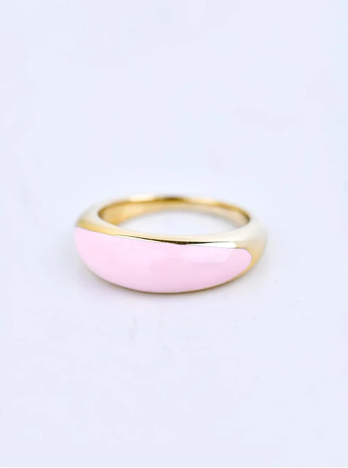 Pierścionek z różową emalią, stal pozłacana S409917Z06