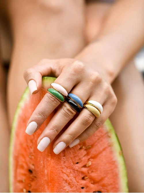 Pierścionek z różową emalią, stal pozłacana S409917Z06