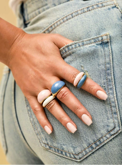 Pierścionek z różową emalią, stal pozłacana S409917Z06