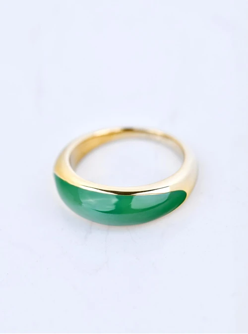 Pierścionek z zieloną emalią, stal pozłacana S409914Z05