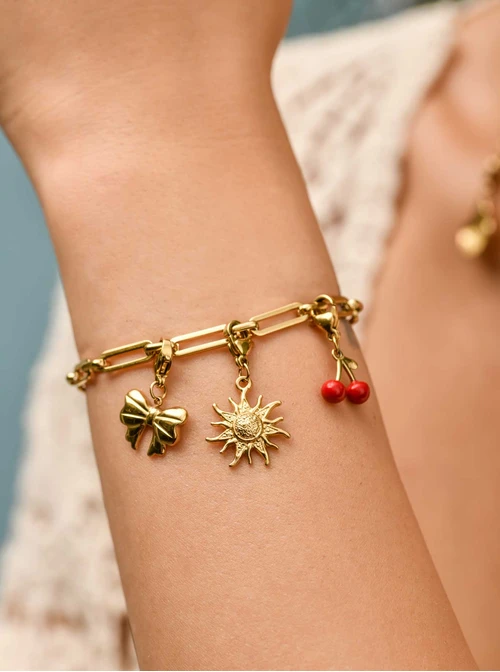 [Zestaw] Bransoletka łańcuch, baza Charms, stal pozłacana S109776Z00