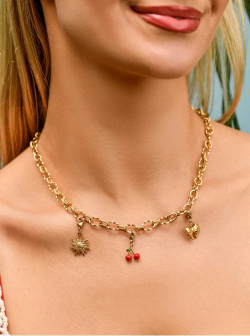 [Zestaw] Naszyjnik łańcuch, baza Charms, stal pozłacana S309744Z00