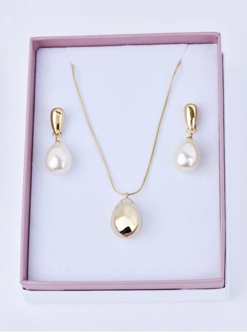 [Zestaw] Naszyjnik długi, dmuchana kropla, stal pozłacana  S309855Z00