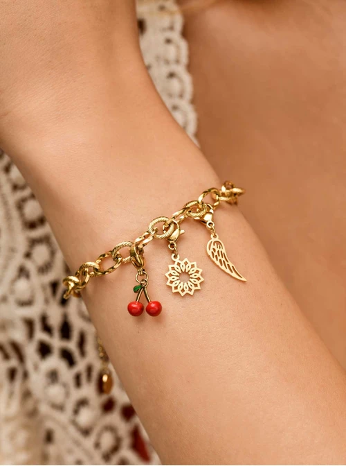 [Zestaw] Bransoletka łańcuch, baza Charms, stal pozłacana S109745Z00