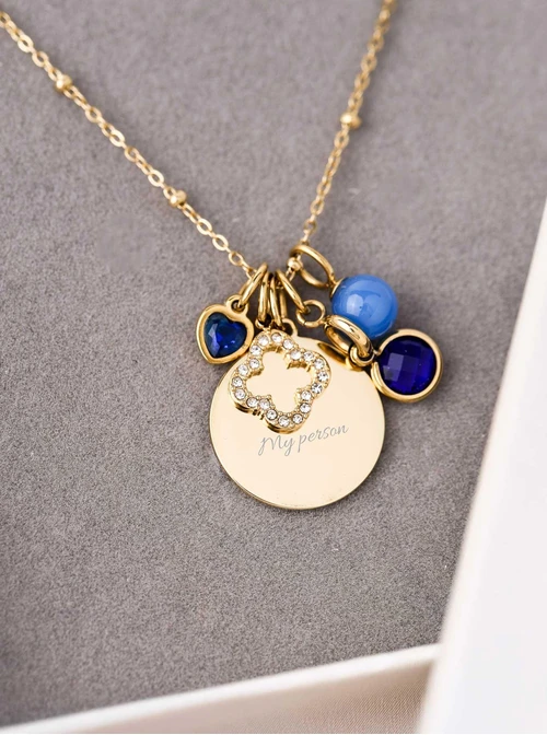 Zawieszka Agat niebieski, stal pozłacana SC08059Z00-10